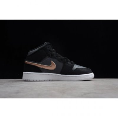 Nike Bayan Air Jordan 1 Mid Gs Siyah / Metal Altın Basketbol Ayakkabısı Türkiye - MPAZAWDZ